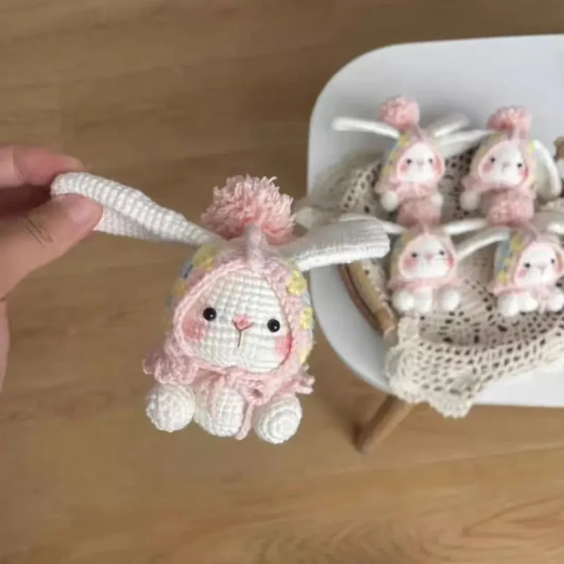 Pretty rabbit keychain crochet materials set kit amigurumi knitting doll hook art and crafts birthday gift backbag decor pendant 3
