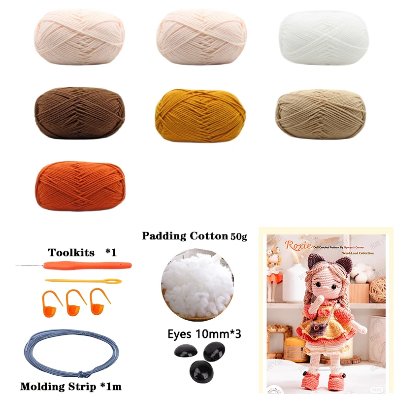 Crochet girls amigurumi crochet doll knitwear diy hook girls material kit with yarn accessories pattern children gift home decor 6