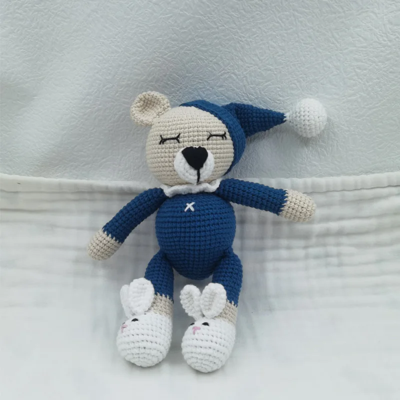 1 set diy crochet bear baby teether newborn bunny rattle toy wooden molar teething ring pacifier clips chain set baby stuff 4