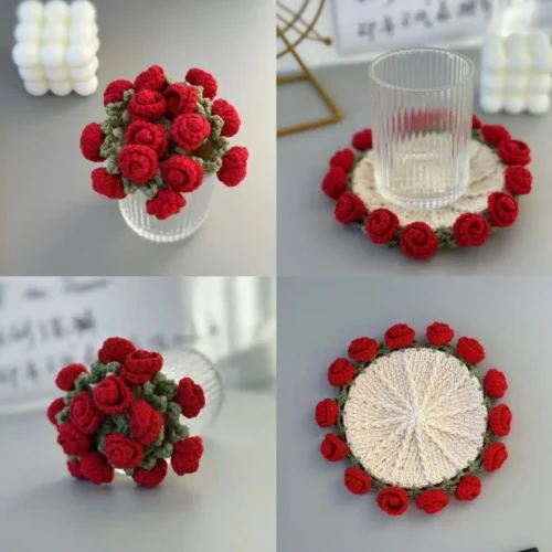 Handmade Hook Flower Crochet Rose Coaster Knitting Crafts DIY Yarn Crafting Supplies Creativity Desktop Decoration Holiday Gifts 1 Handmade hook flower crochet rose coaster knitting crafts diy yarn crafting supplies creativity desktop decoration holiday gifts 1