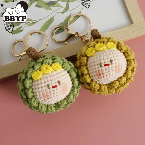 Creative crochet keychains handmade durian doll keychains knitting handmaking cartoon knitted keyring for keys handmade gifts 1