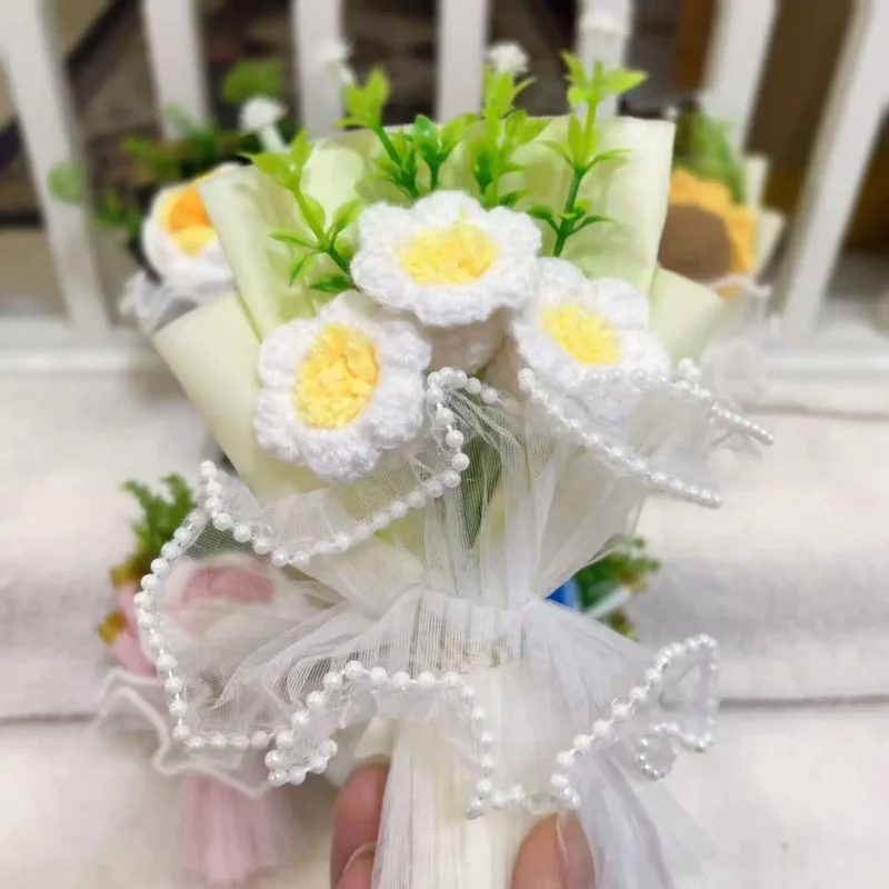 Handmade 15cm mini crochet flowers stuffed plants home desktop car decor christmas graduation birthday gifts 3