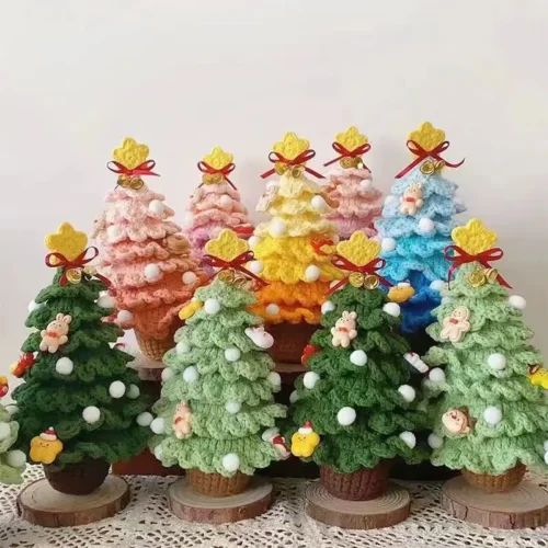 Hand knit christmas trees needlework crochet diy material kit creative hook knitting yarn christmas 's day home decor warm gifts 1