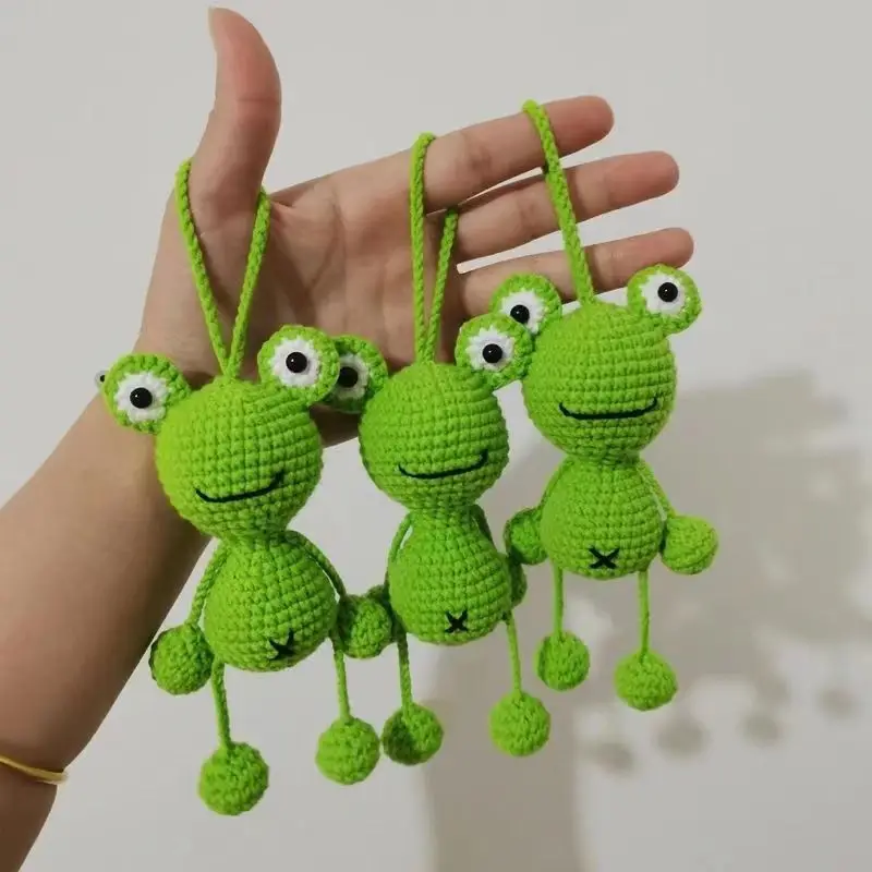 Handmade knitting diy frog pendant cartoon doll keychain crochet crafts finished amigurumi knitting needles student gifts 4
