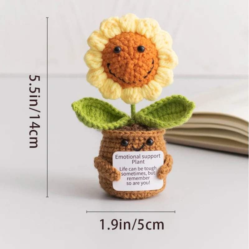 Finished woven crochet roses sunflowers potted emotional support stuffed plants mother valentine christmas graduation gifts 6