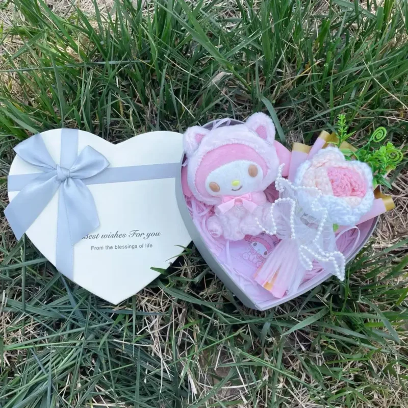 Cartoon my melody kuromi cinnamoroll kt cat plush doll heart gift box creative valentine christmas birthday graduation gifts 5