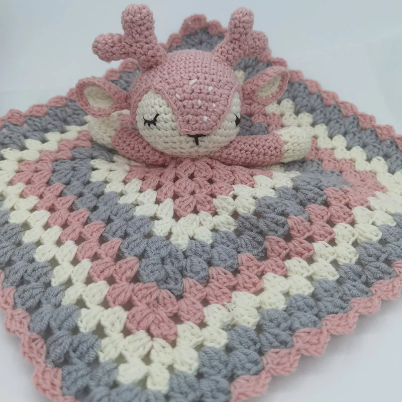 Crochet pattern sleeping deer toy set comfort towel baby rattle biting ring handmade baby teething ring stuffed plush toys gifts 2