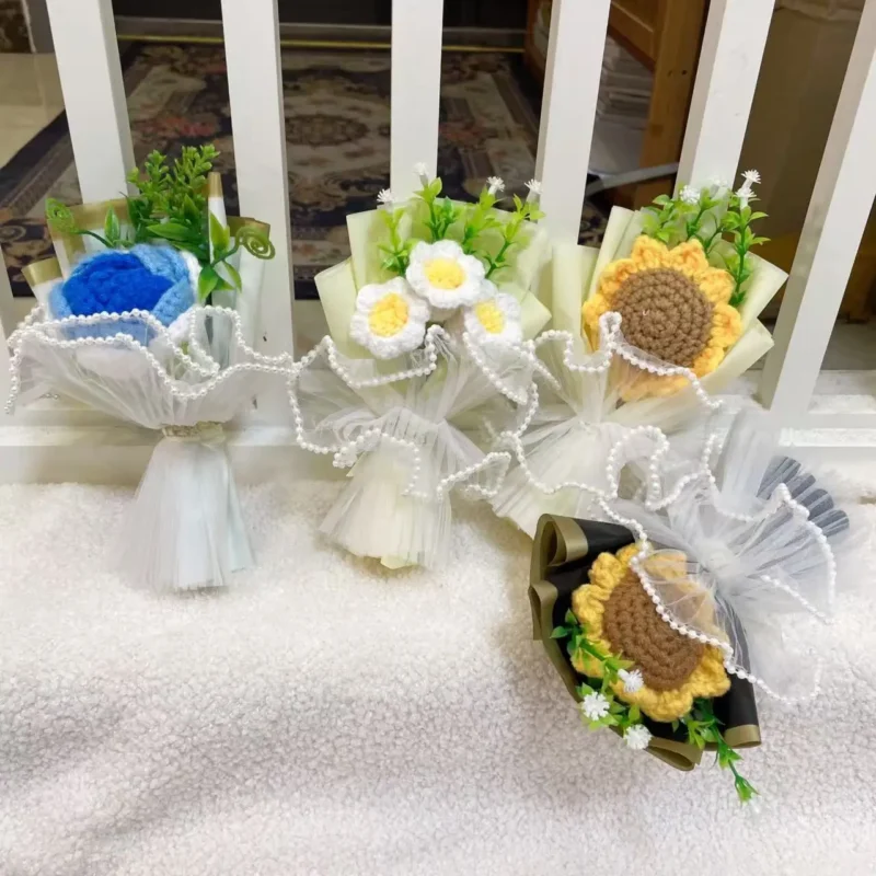 Handmade 15cm mini crochet flowers stuffed plants home desktop car decor christmas graduation birthday gifts 5