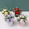 Artificial flowers sunflowers roses stuffed plants finished knitted crochet hug bucket bouquets valentine mothers birthday gifts 2