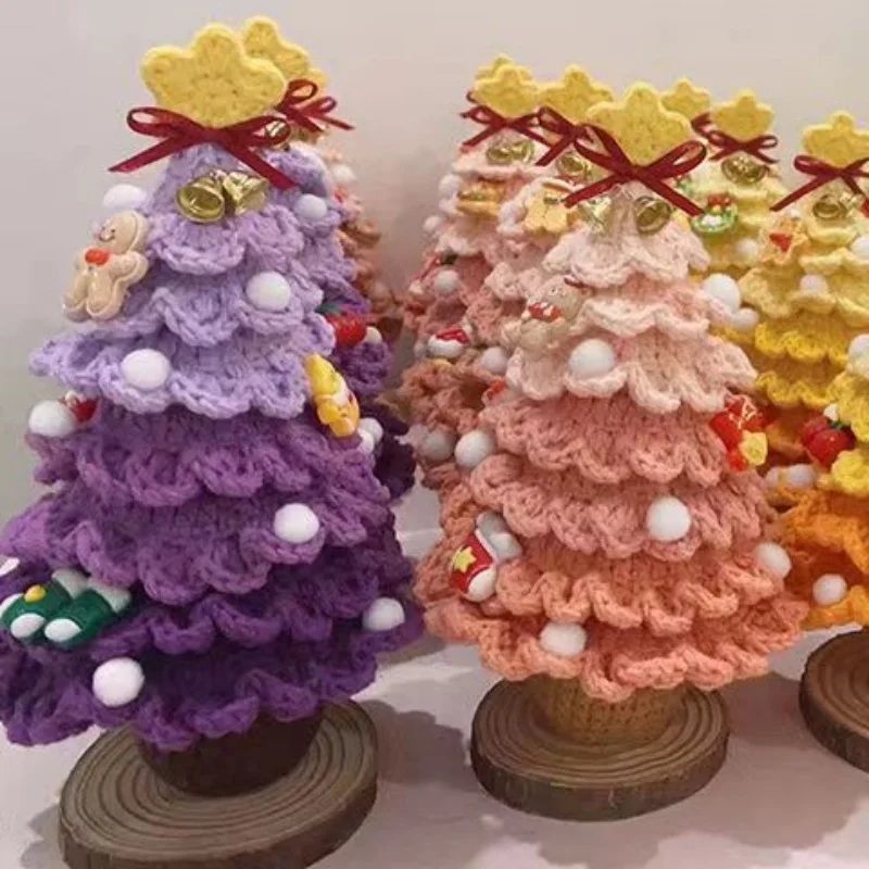 Hand knit christmas trees needlework crochet diy material kit creative hook knitting yarn christmas 's day home decor warm gifts 6