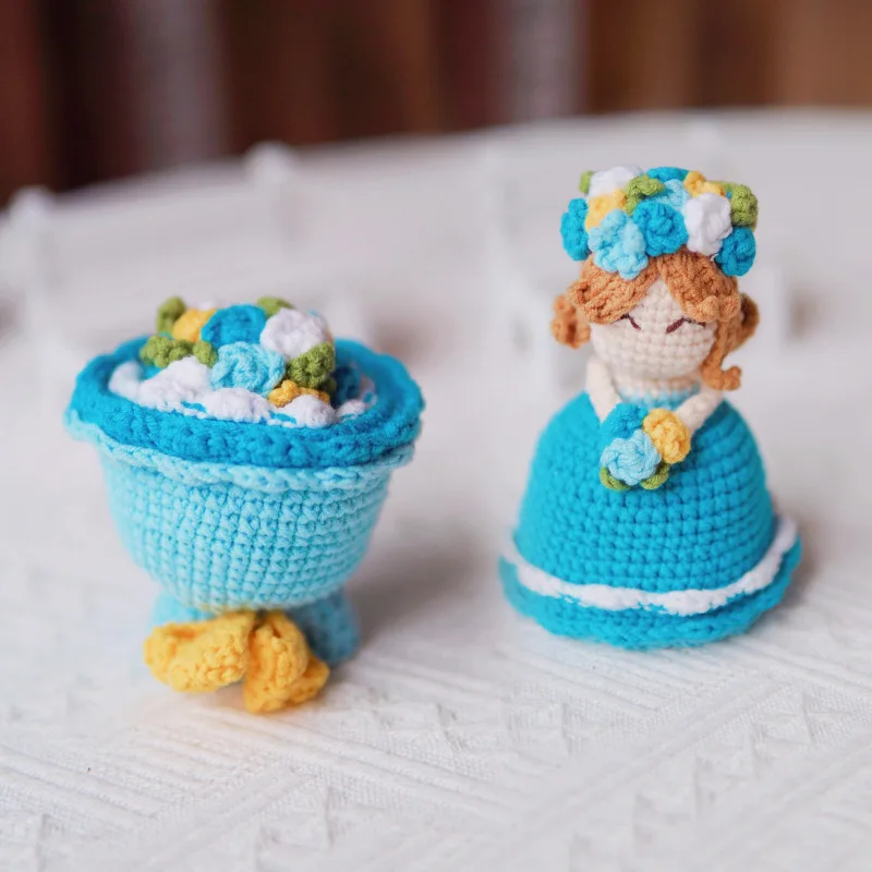 Handmade crochet cross dressing bride doll finished knitted hand bouquet crochet knitted doll table decor wedding companion gift 5