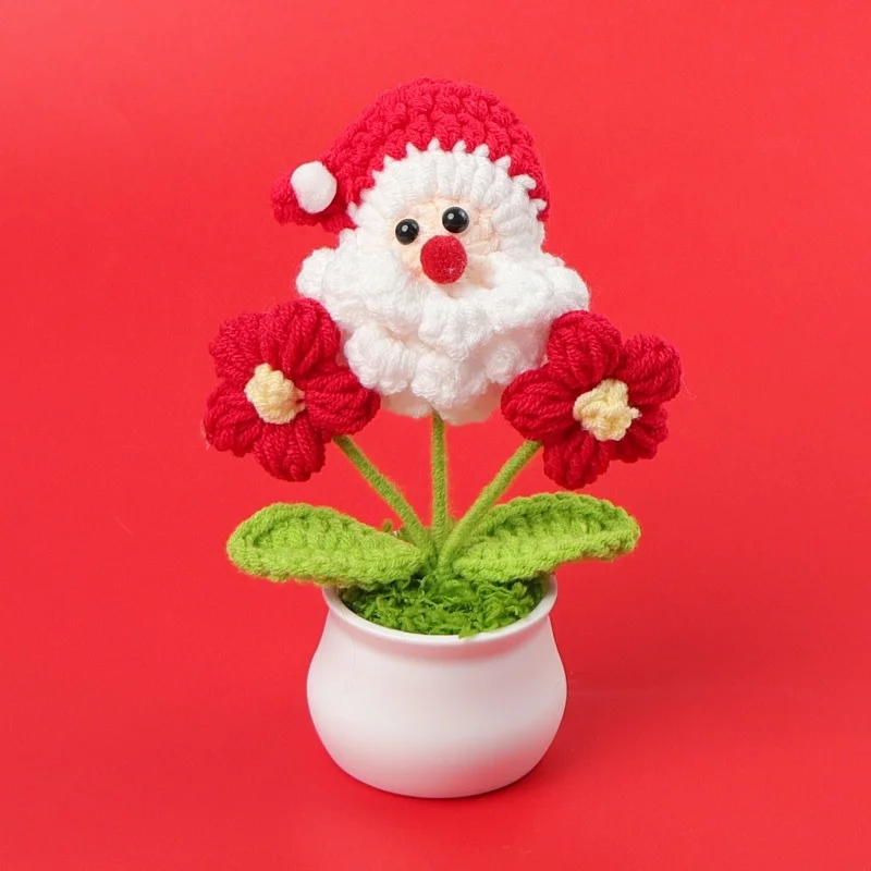 Stuffed plants santa claus handmade crochet knitted flowers pots table home decoration christmas birthday gifts for kids 3