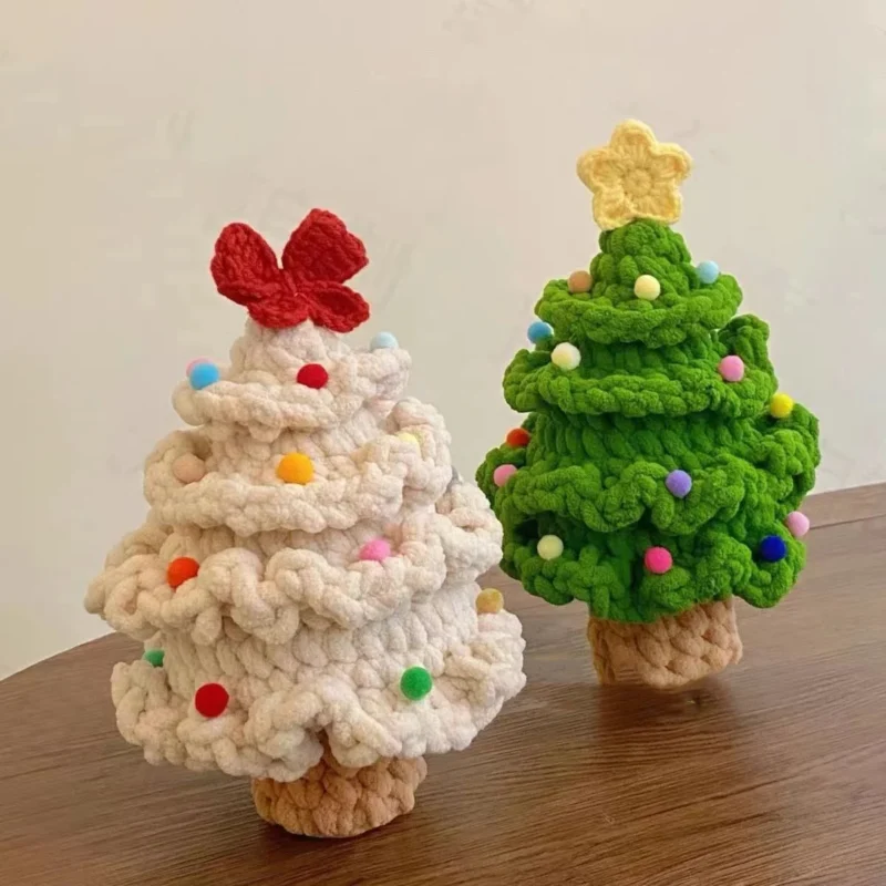 Handmade crochet christmas trees needlework crochet diy material kit hook knitting yarn xmas tree home decor christmas gifts 3
