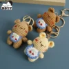 Mini handmade creative crochet stuffed key chain kawaii knitted cartoon bear doll key ring pendant car schoolbag keychain 1