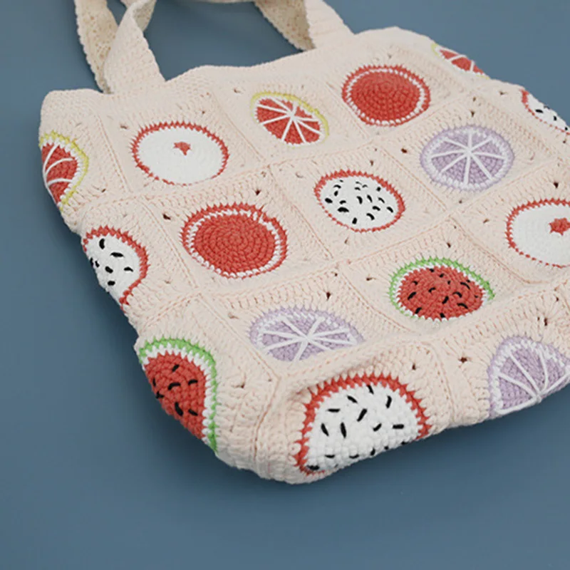 Diaper bag large capacity portable baby stroller bag organizer handmade crochet fruit mommy maternity shoulder bag 5