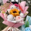 Cartoon my melody kuromi cinnamoroll kt cat plush doll holding flower bouquet valentine's day christmas graduation birthday gift 5