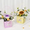 New style crochet sunflowers roses carnation plush plants finished knitted handbag bouquets valentine birthday graduation gifts 2