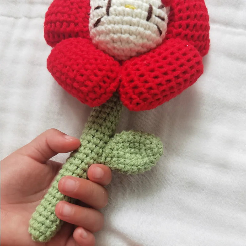 Handmade crochet cartoon animal flower baby rattle toys safe cotton newborn handhold teething ring baby gum pain relief teether 3