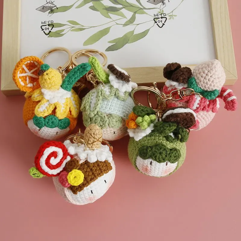 Creative knitted wool cute rabbit keychain pendant handmade woven small group bag hanging ornament car gift 2