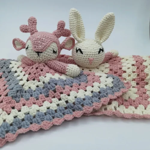 Crochet pattern sleeping deer toy set comfort towel baby rattle biting ring handmade baby teething ring stuffed plush toys gifts 1