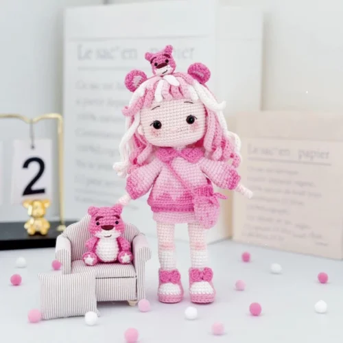 Handemade knitting amigurumi girl doll crochet diy hook yarn materials set kit crochet pattern in english girl birthday gifts 1