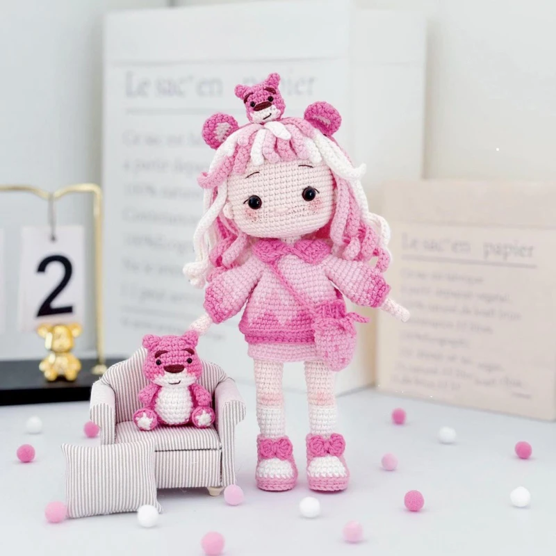 Handemade knitting amigurumi girl doll crochet diy hook yarn materials set kit crochet pattern in english girl birthday gifts 1