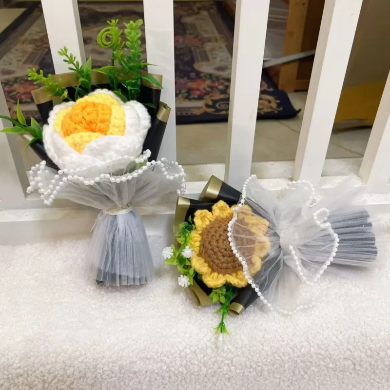 Handmade 15cm mini crochet flowers stuffed plants home desktop car decor christmas graduation birthday gifts 6