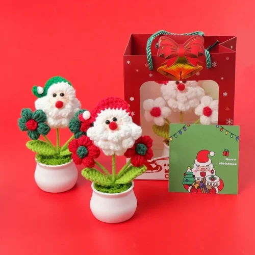 Stuffed plants santa claus handmade crochet knitted flowers pots table home decoration christmas birthday gifts for kids 1