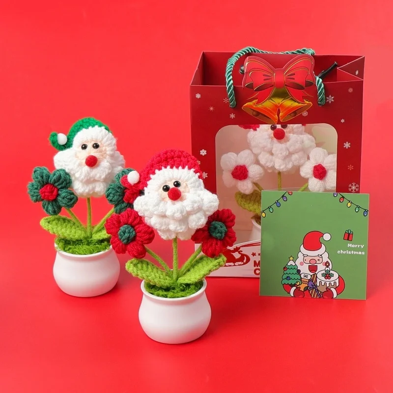 Stuffed plants santa claus handmade crochet knitted flowers pots table home decoration christmas birthday gifts for kids 1