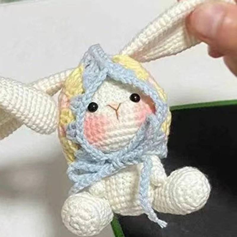 Pretty rabbit keychain crochet materials set kit amigurumi knitting doll hook art and crafts birthday gift backbag decor pendant 4